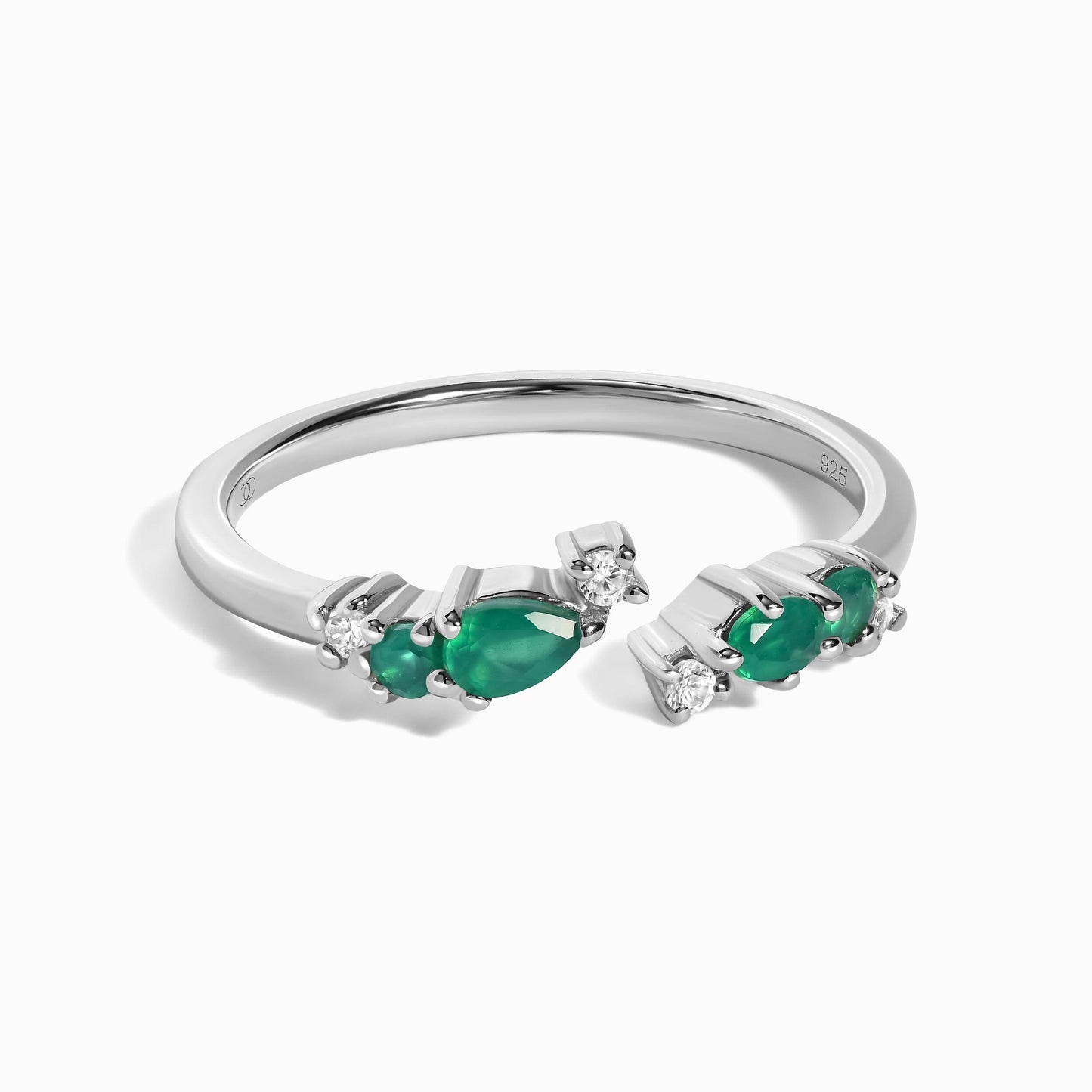 Bague ajustable en onyx vert Flourish – Pierre de naissance de mai