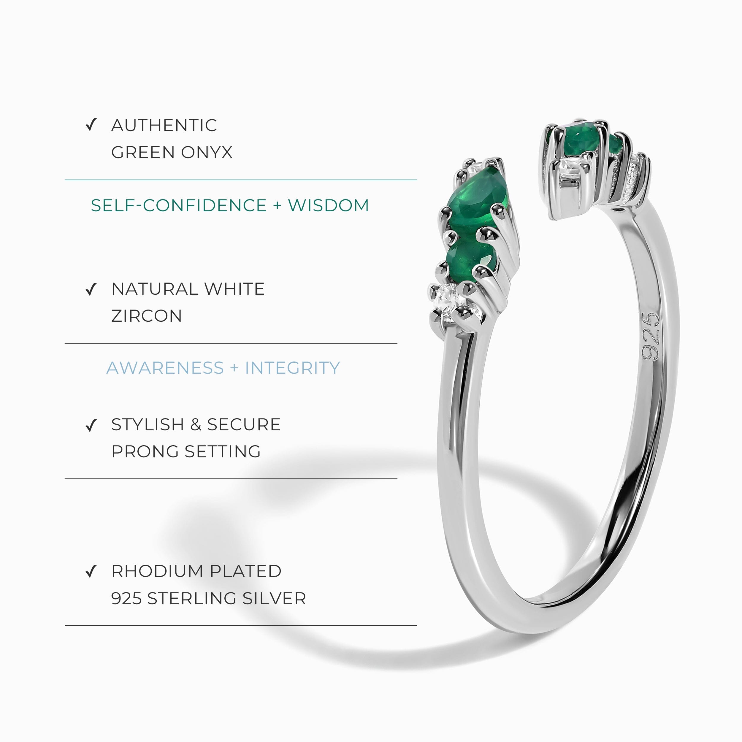 Adjustable Green Onyx Ring Flourish - May Birthstone