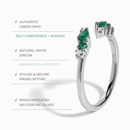 Bague ajustable en onyx vert Flourish – Pierre de naissance de mai