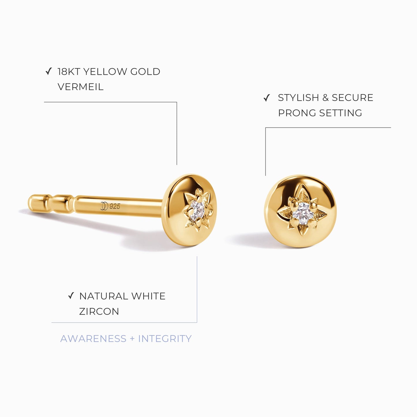 Boucles d'oreilles en zircon blanc - Étoile du Nord