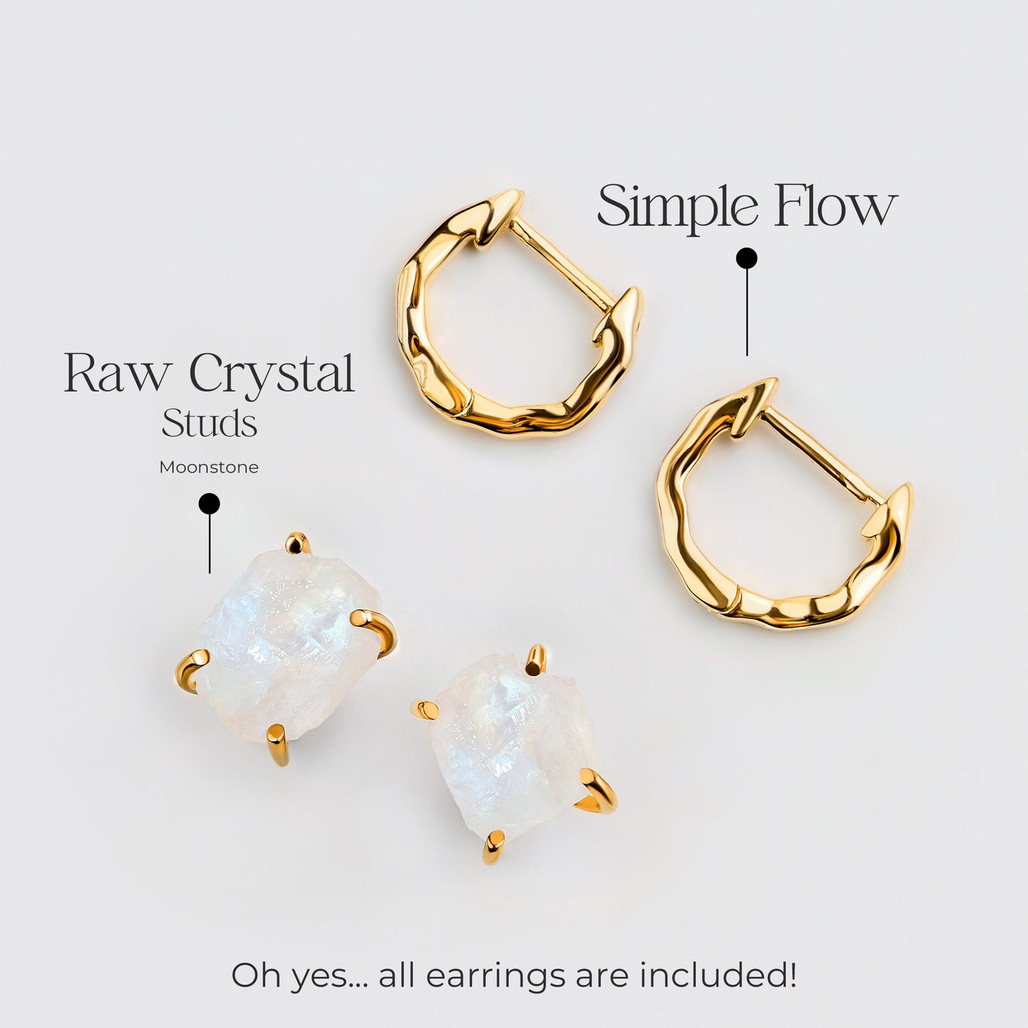 Ensemble de boucles d'oreilles créoles en pierre de lune brute - Pure Power