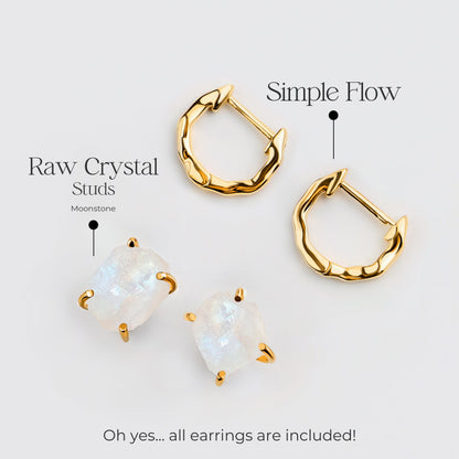 Ensemble de boucles d'oreilles créoles en pierre de lune brute - Pure Power