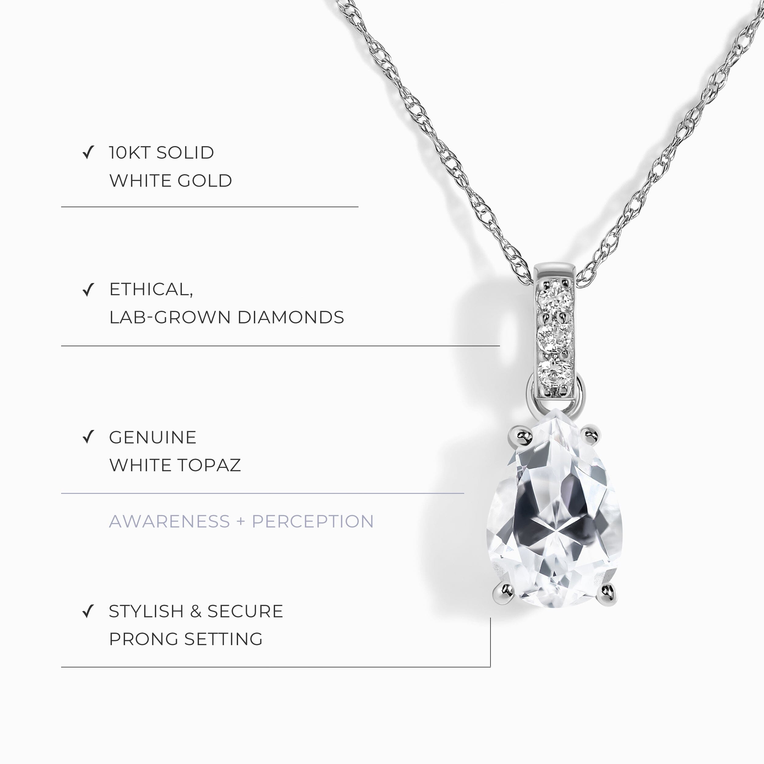 White Topaz Lab Diamond Necklace Sway - April Birthstone