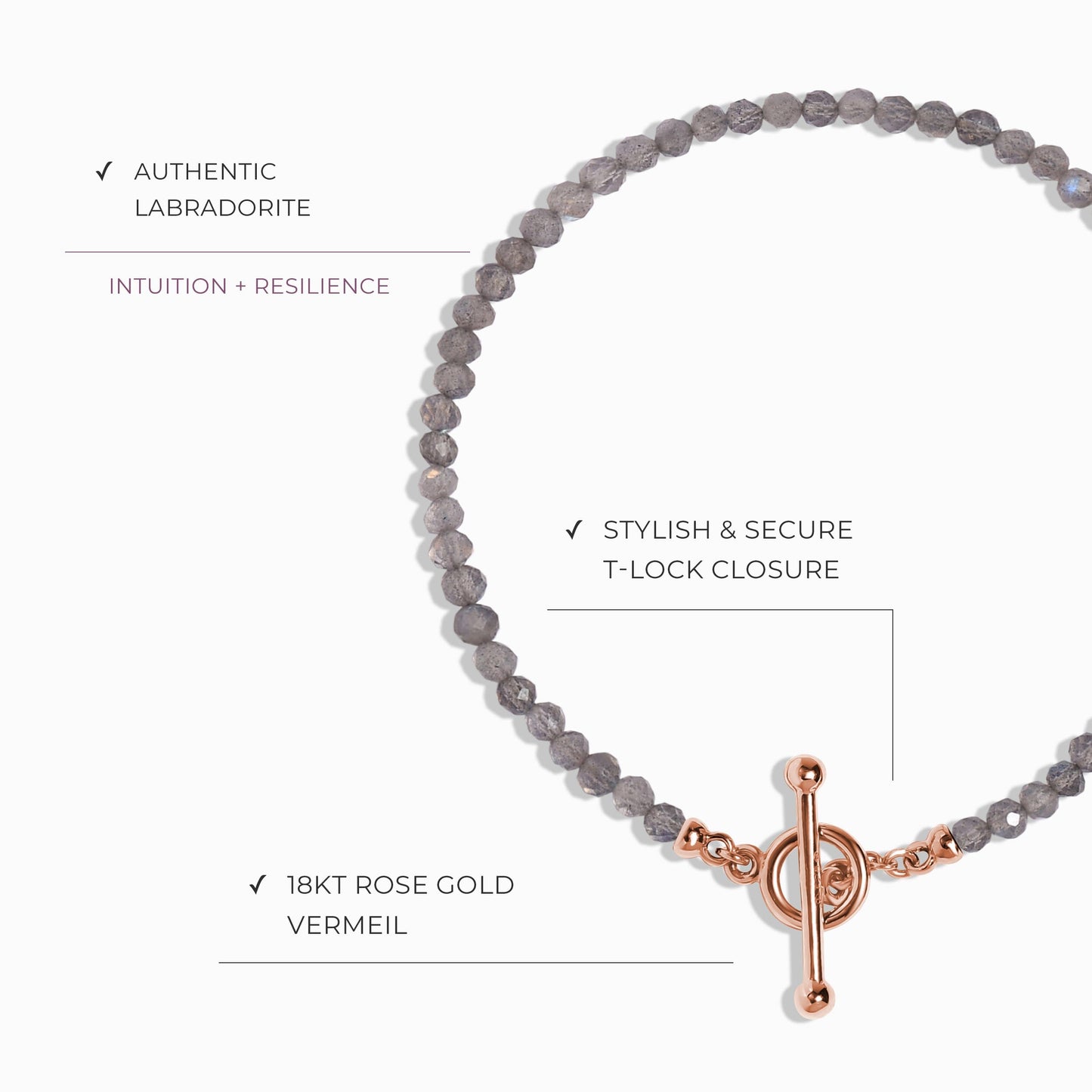 Bracelet de perles en labradorite avec fermoir en T - Augmentez vos vibrations