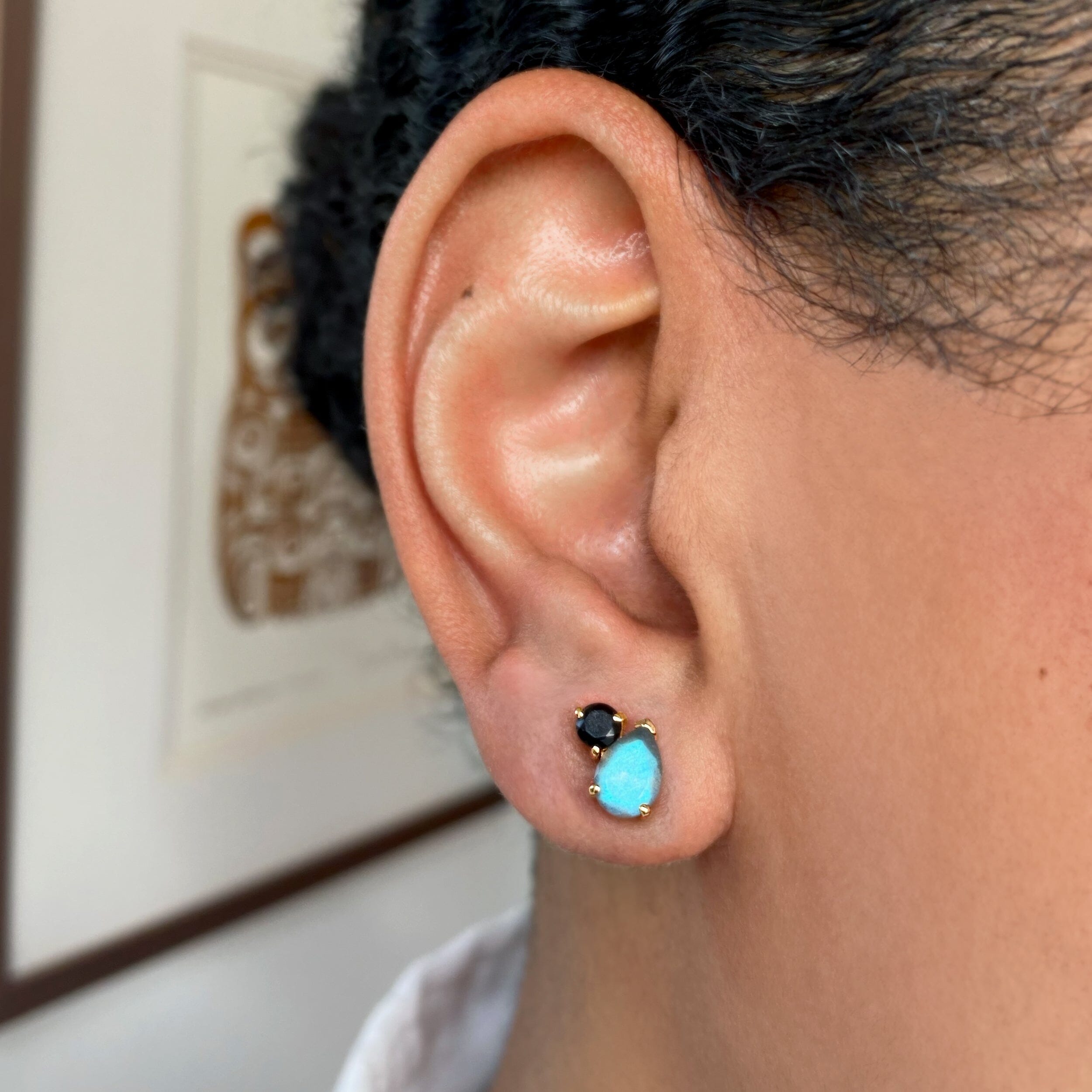 Labradorite Black Obsidian Studs - Toi Et Moi