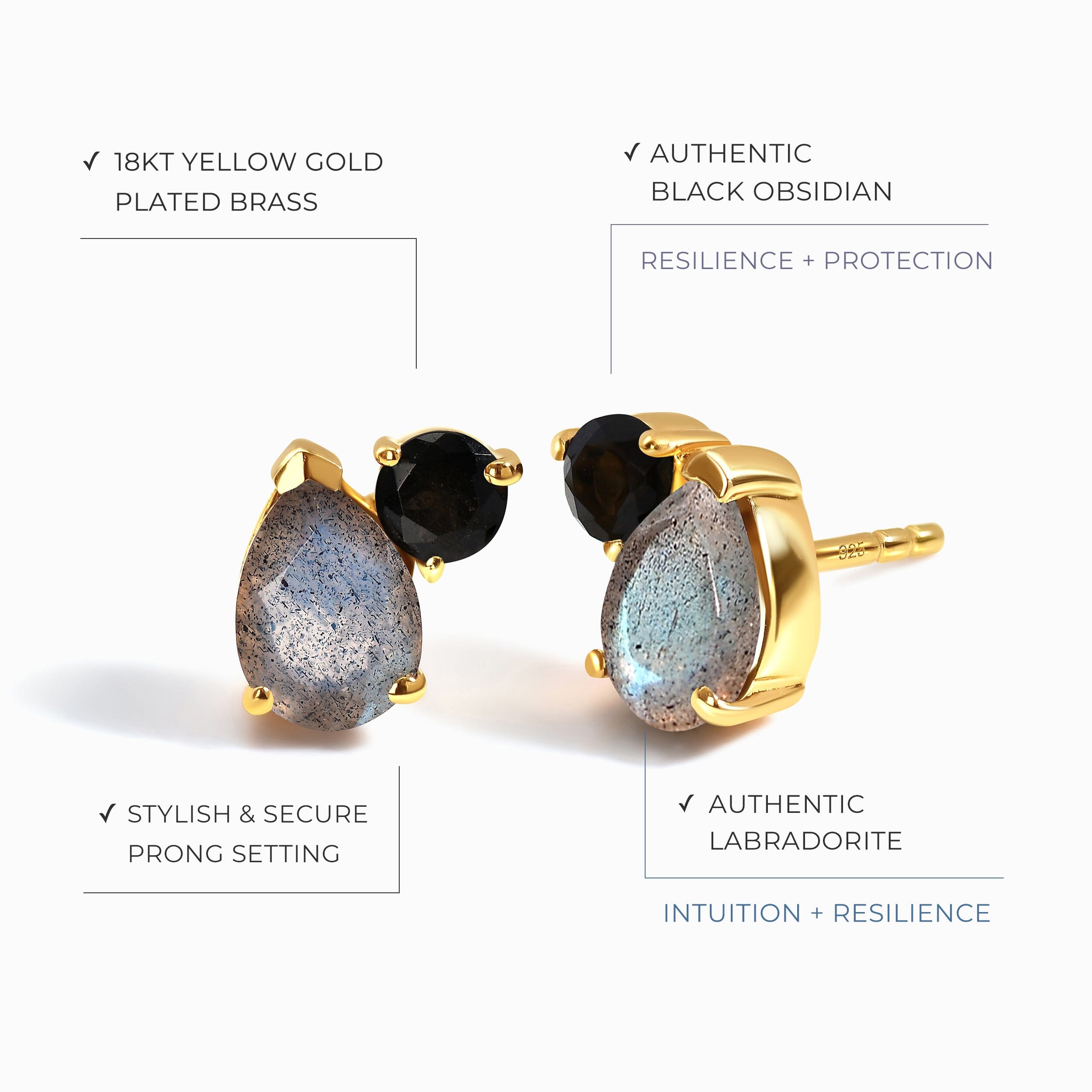 Labradorite Black Obsidian Studs - Toi Et Moi