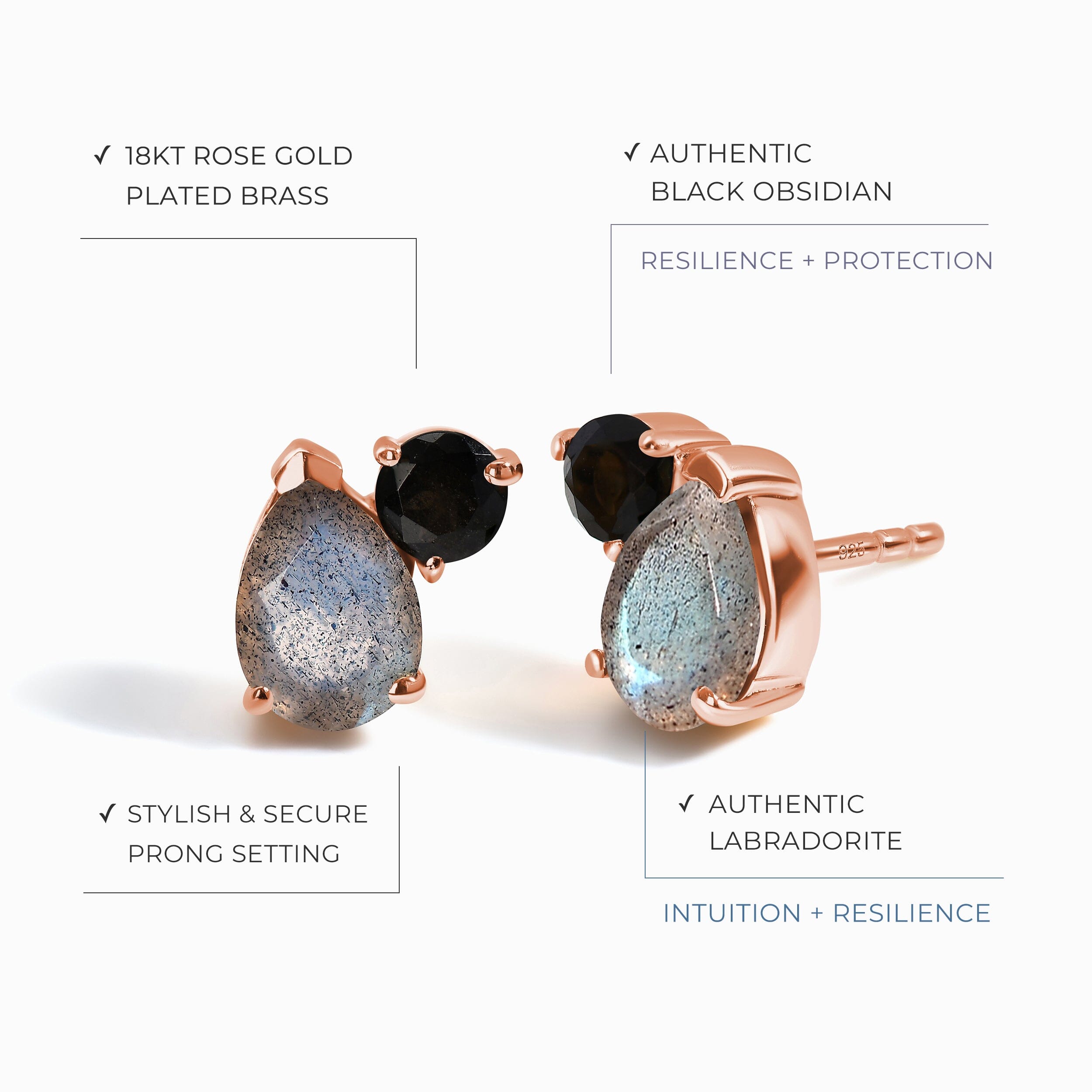 Labradorite Black Obsidian Studs - Toi Et Moi