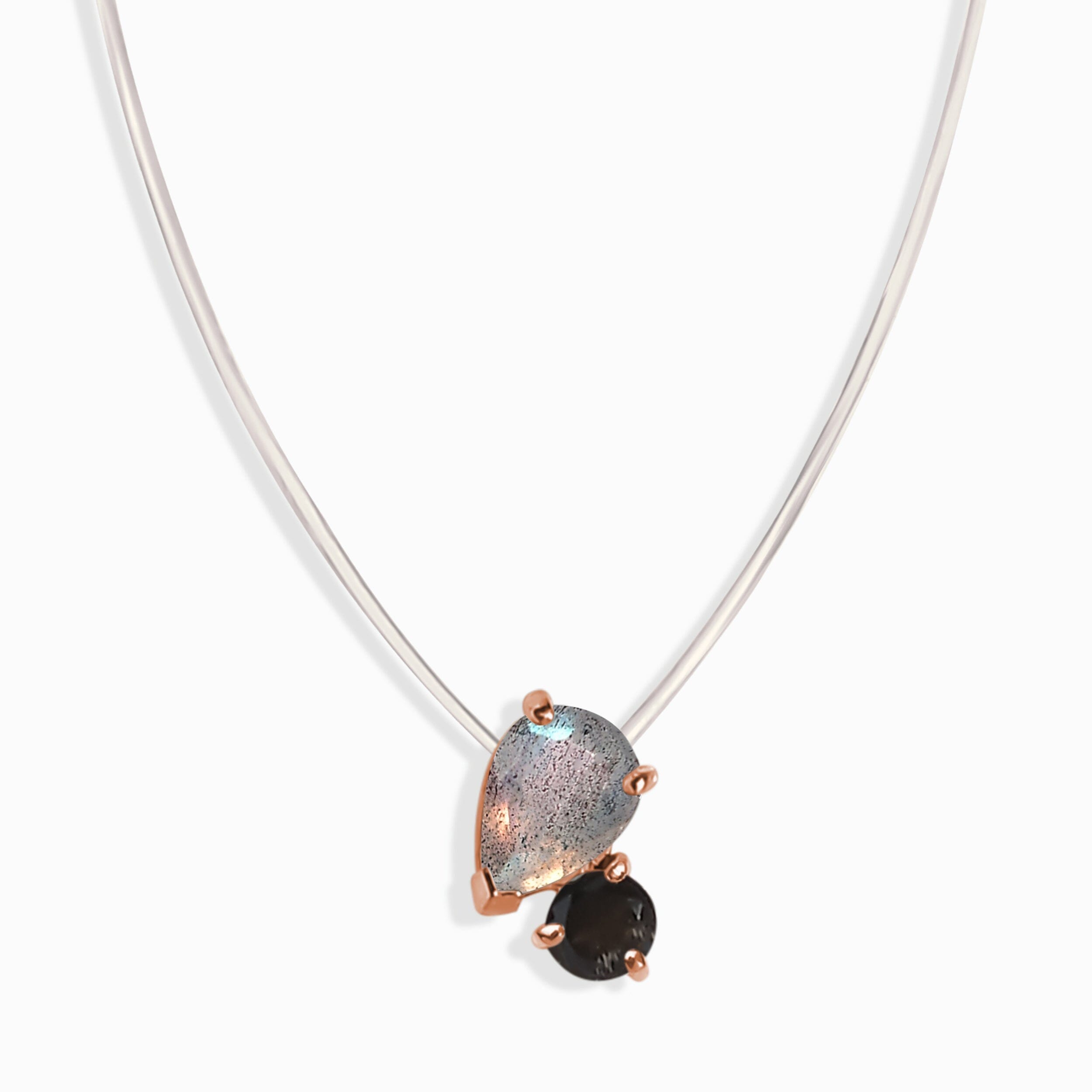 Floating Necklace - Toi Et Moi Labradorite & Black Obsidian