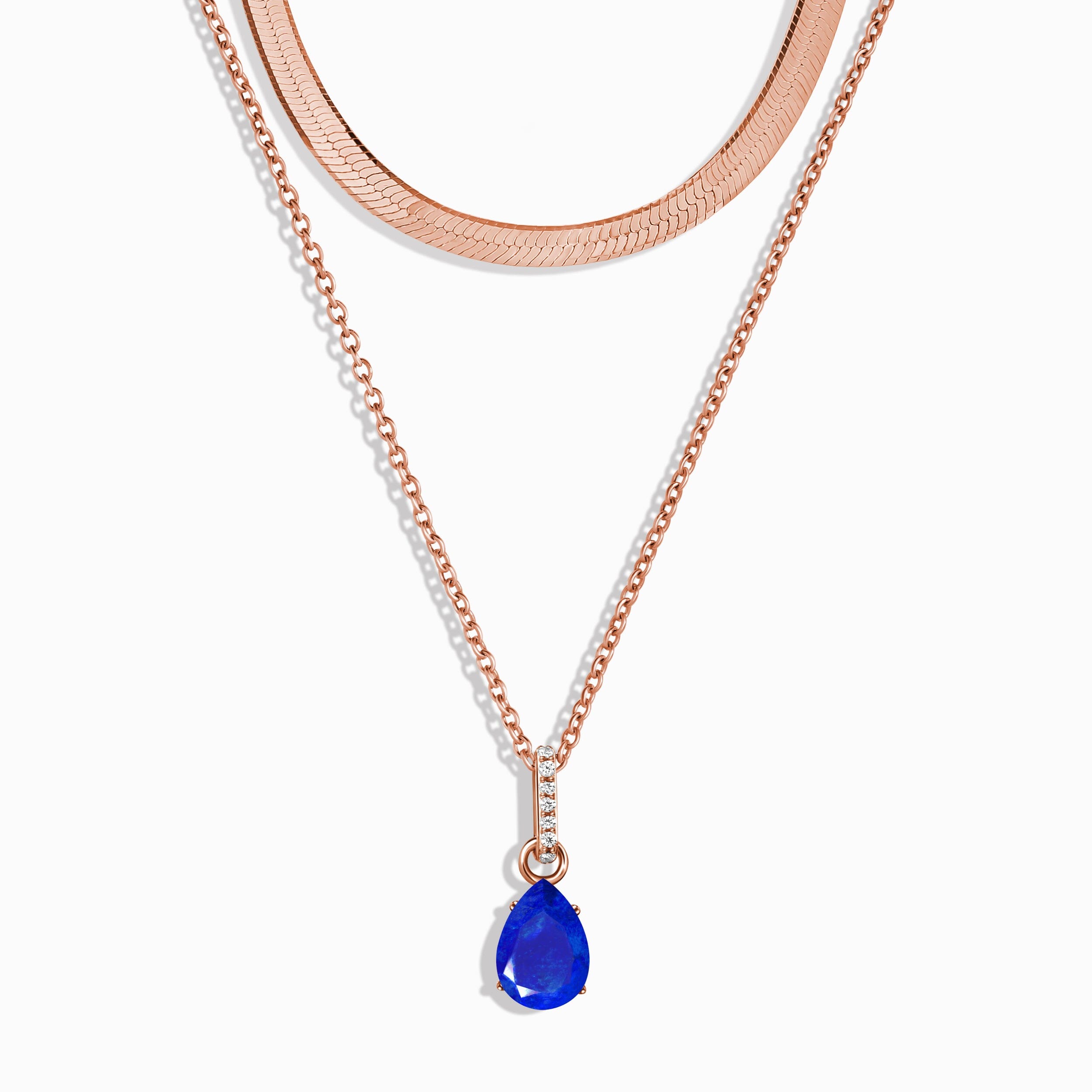 Lapis Lazuli Birthstone Sway Necklace & Herringbone Chain