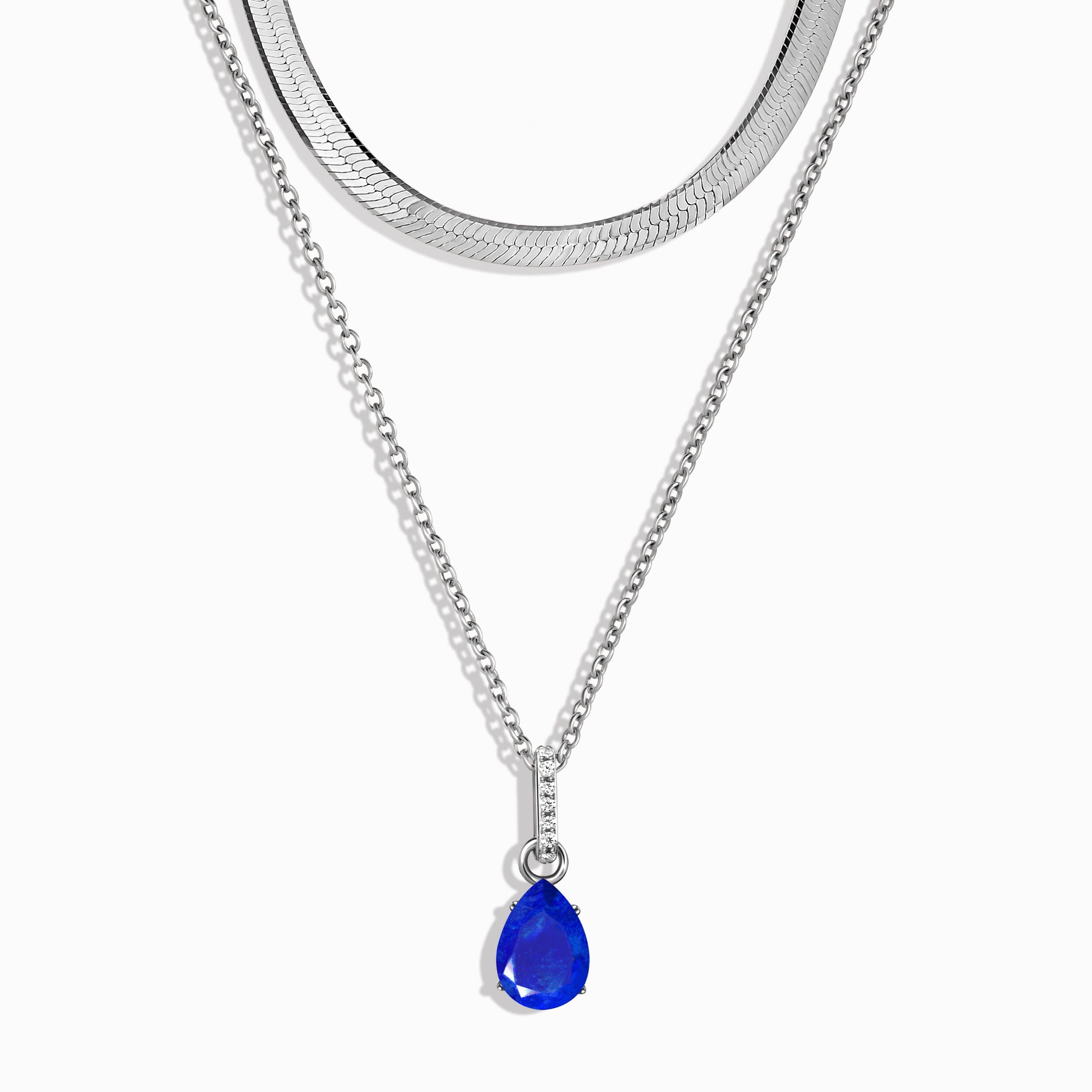 Lapis Lazuli Birthstone Sway Necklace & Herringbone Chain