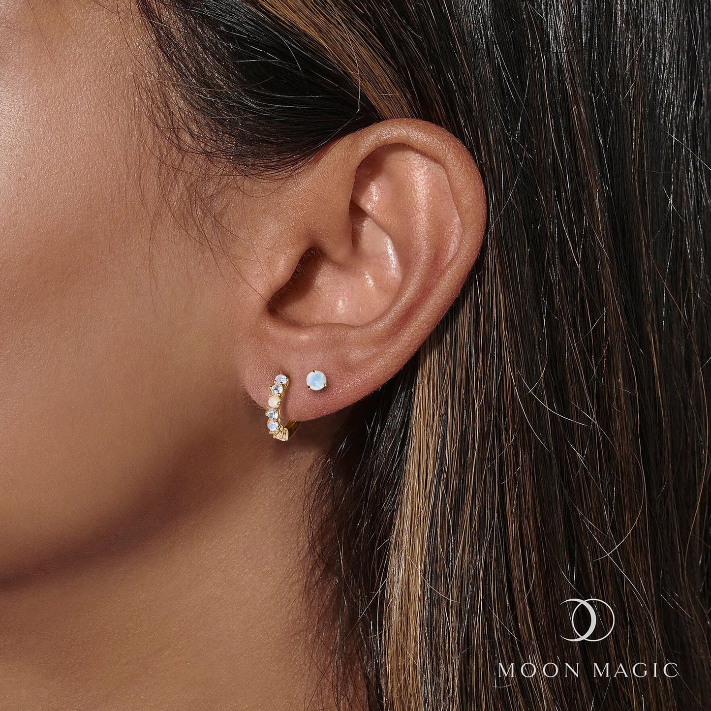 Ensemble de boucles d'oreilles créoles en pierre de lune et opale - High Vibes