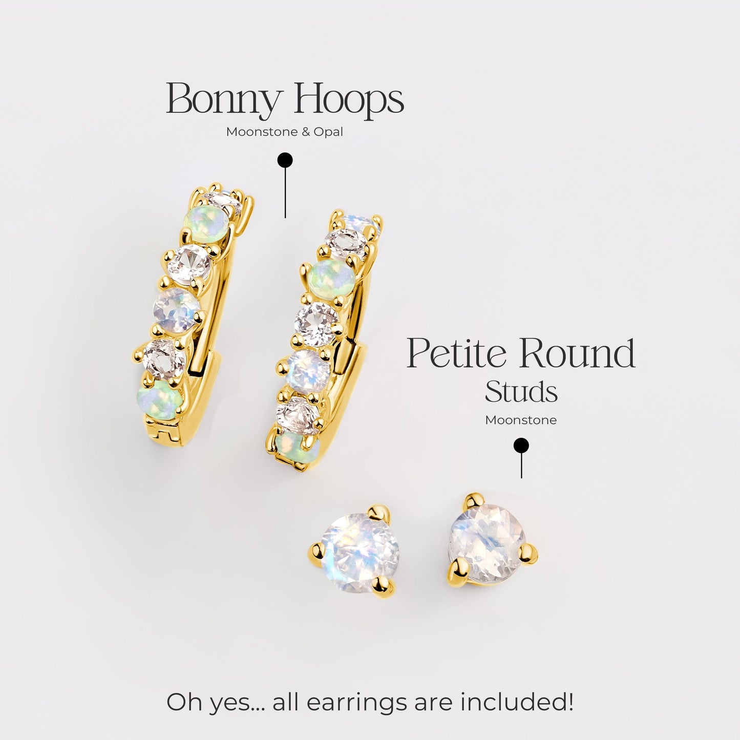 Ensemble de boucles d'oreilles créoles en pierre de lune et opale - High Vibes
