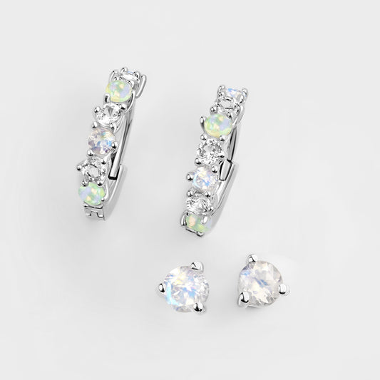 Ensemble de boucles d'oreilles créoles en pierre de lune et opale - High Vibes