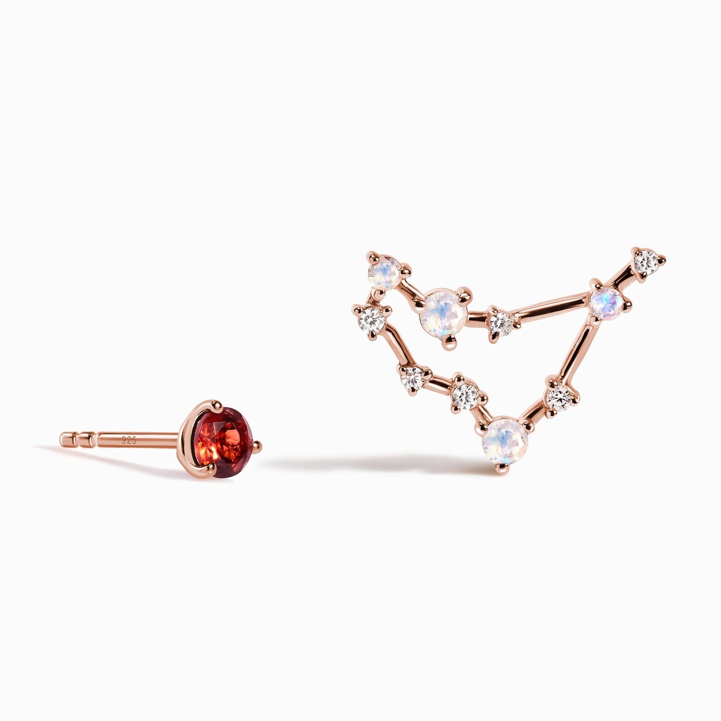 Clous d'oreilles en diamant avec pierre de naissance du zodiaque - Grenat Capricorne
