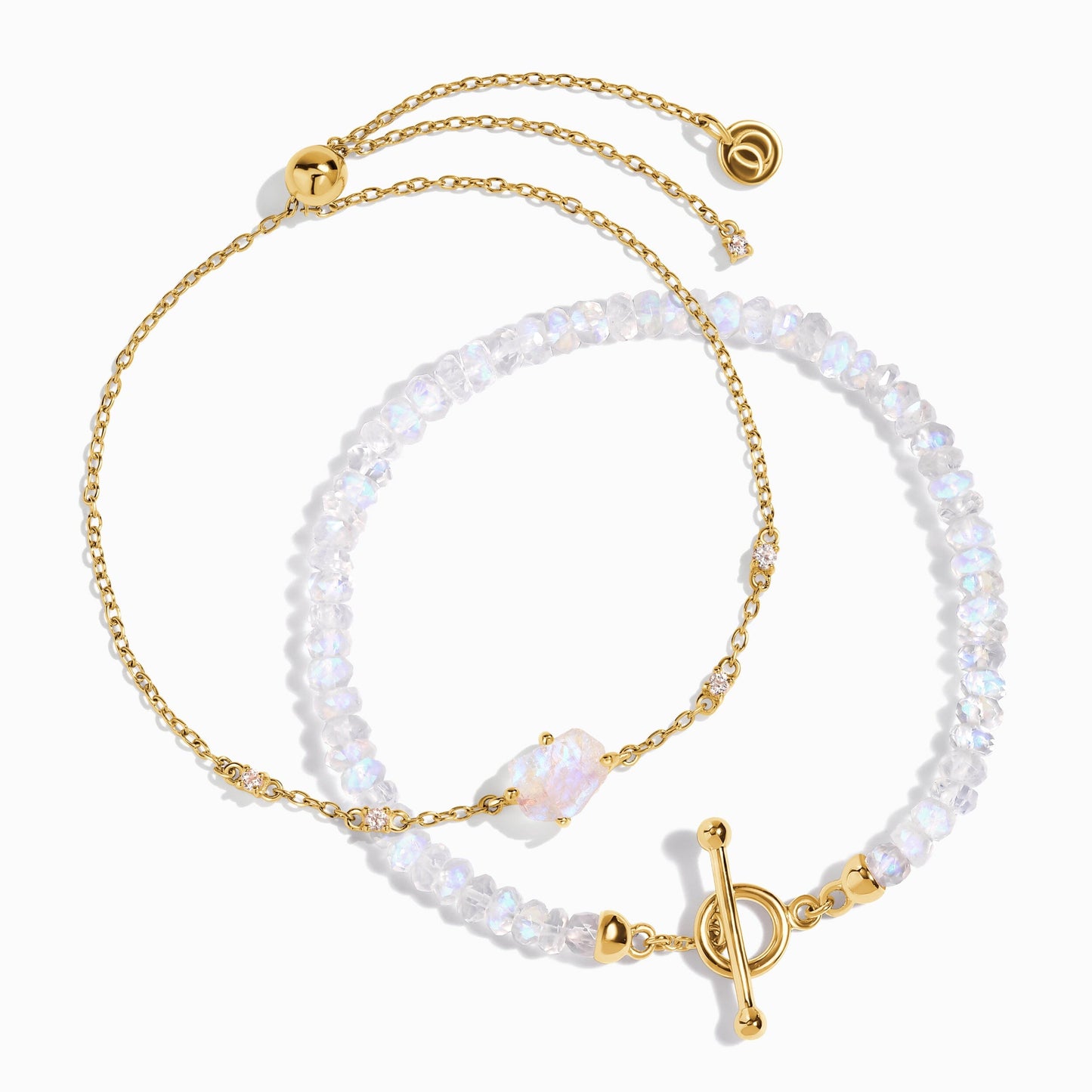 Pile de bracelets en pierre de lune – Énergie brute de la déesse