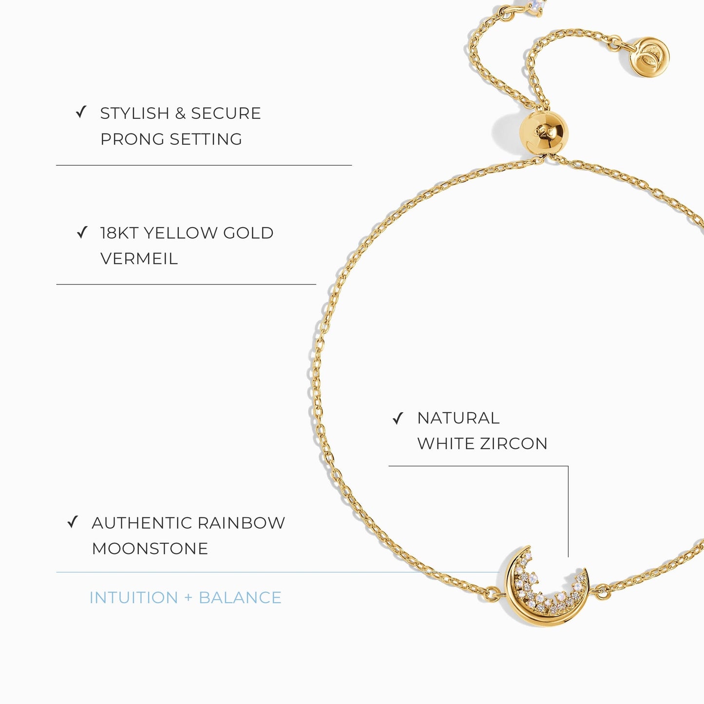 Bracelet en pierre de lune et zircon blanc - Lush Luna