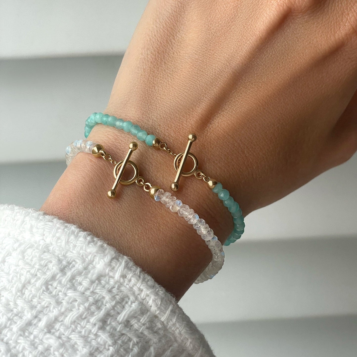 Bracelet empilable en pierre de lune et amazonite - Abondance
