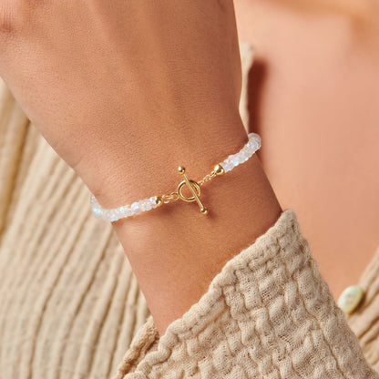 Bracelet de perles en pierre de lune arc-en-ciel avec fermoir en T - Augmentez vos vibrations