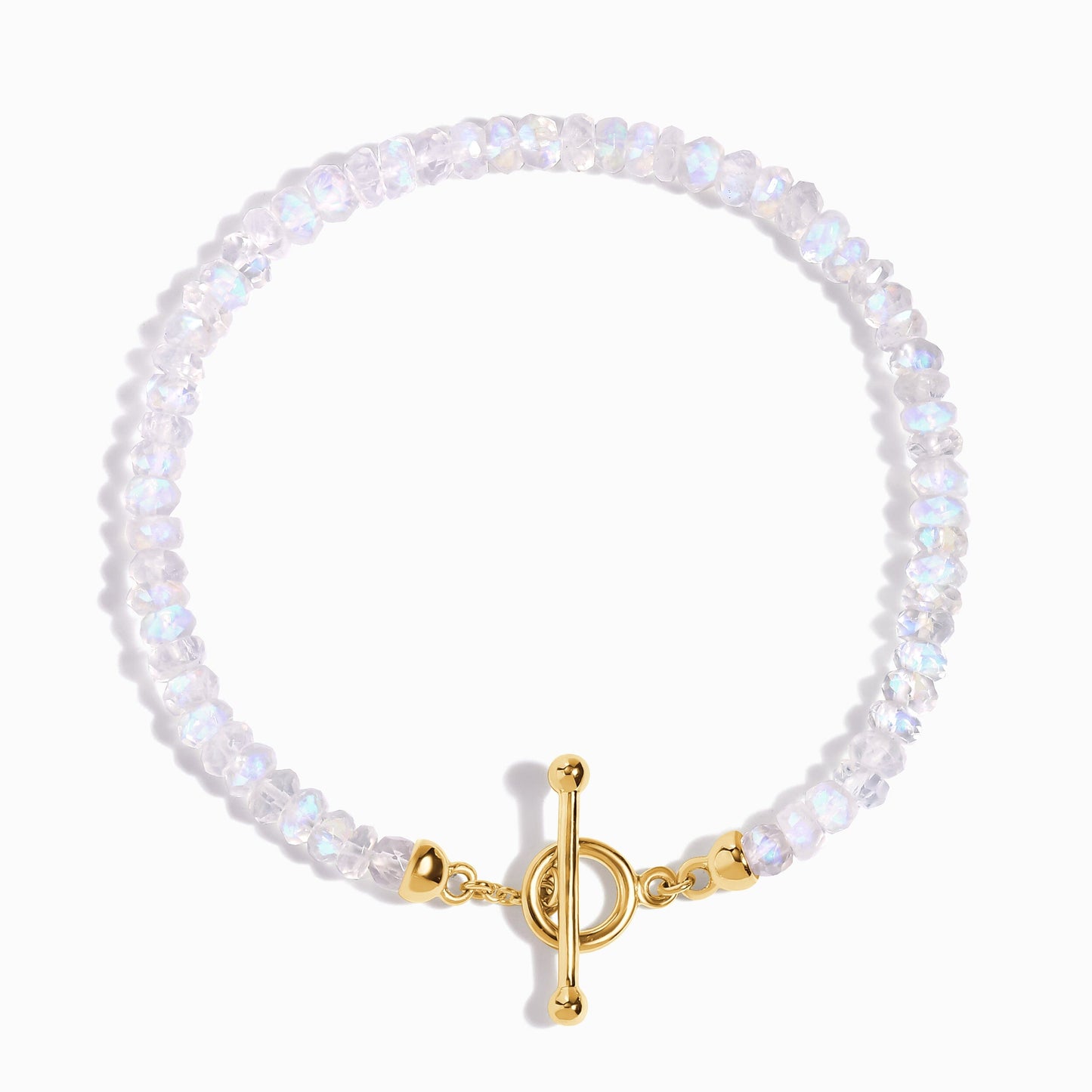 Bracelet de perles en pierre de lune arc-en-ciel avec fermoir en T - Augmentez vos vibrations