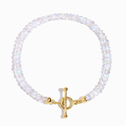 Bracelet de perles en pierre de lune arc-en-ciel avec fermoir en T - Augmentez vos vibrations