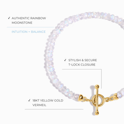 Bracelet de perles en pierre de lune arc-en-ciel avec fermoir en T - Augmentez vos vibrations