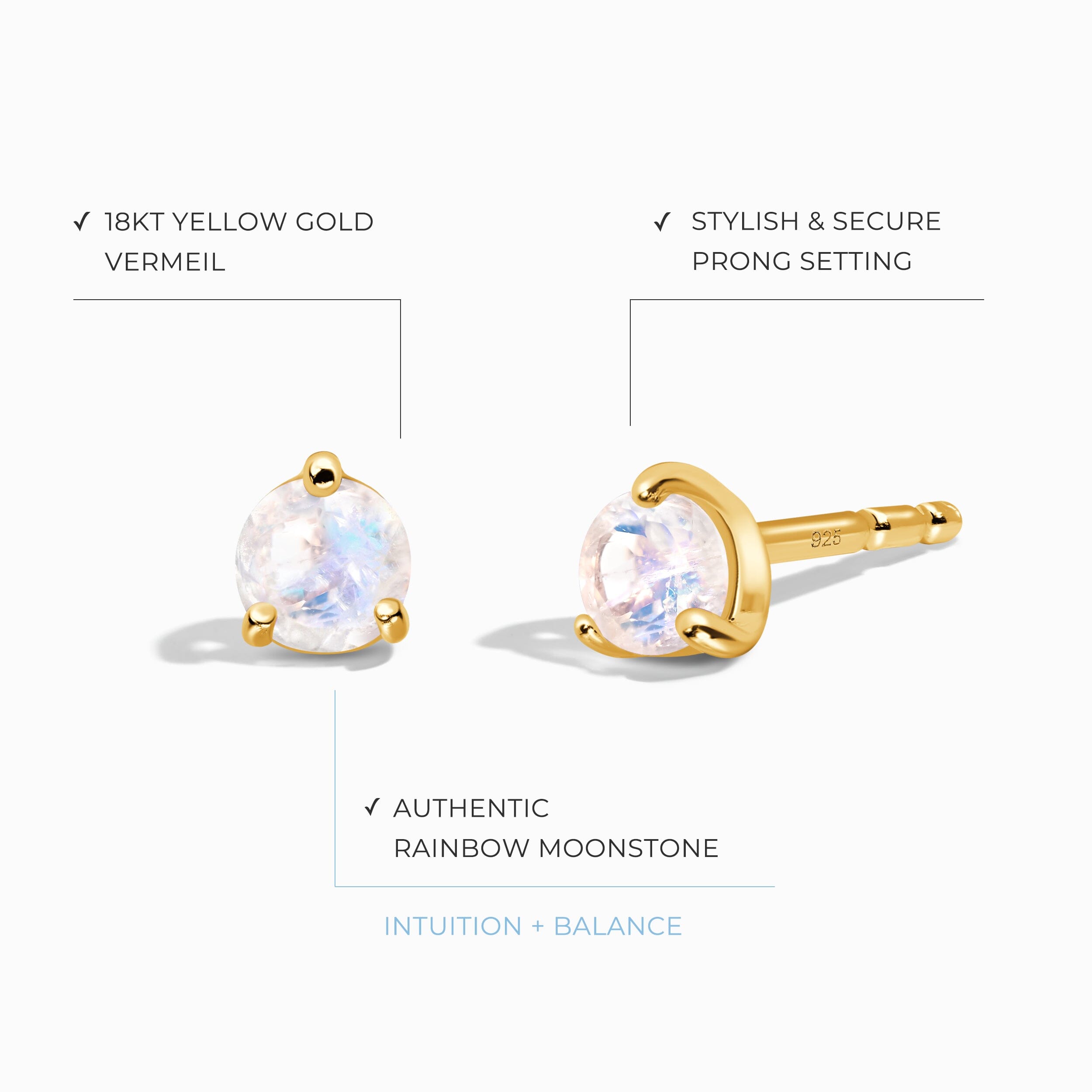 Moonstone Round Studs - June Birthstone