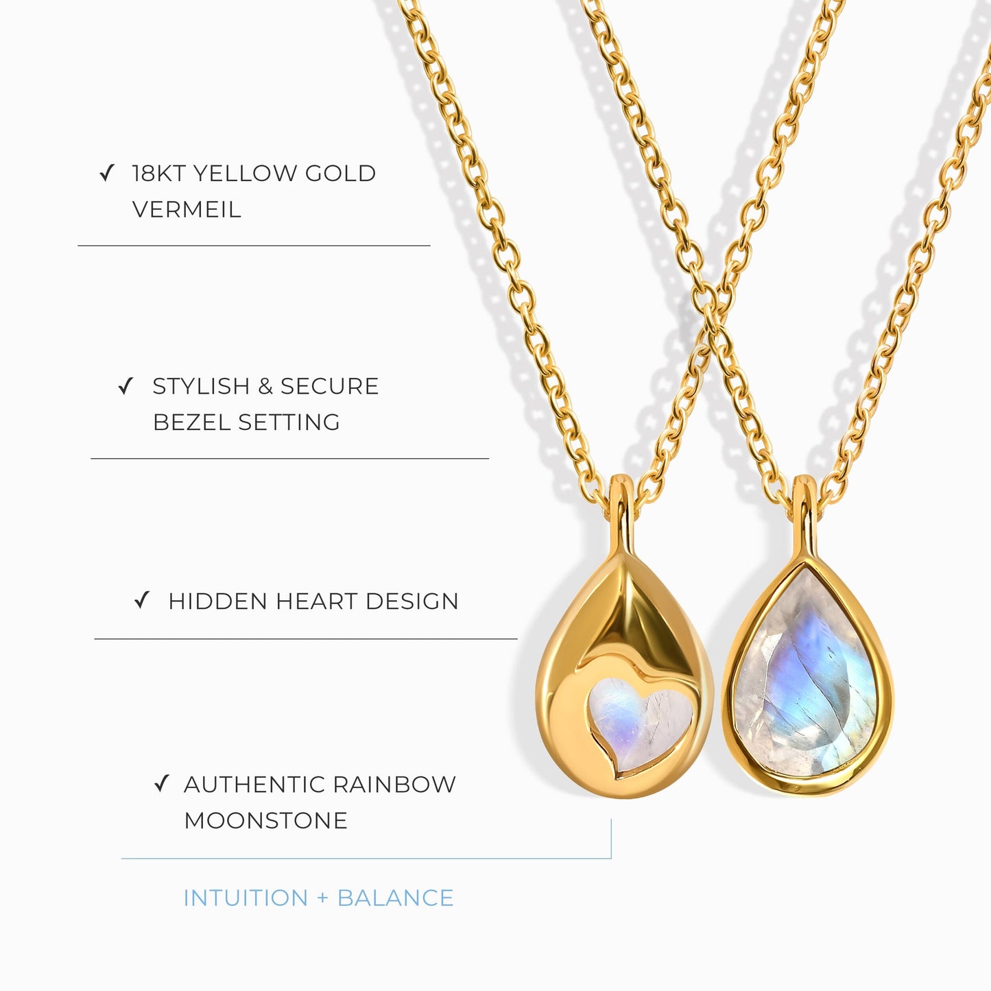 Collier Pierre de Lune - Cœur Caché