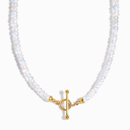 Collier de perles en pierre de lune arc-en-ciel avec fermoir en T - Augmentez vos vibrations