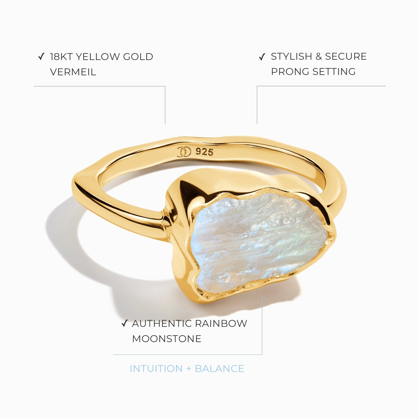 Bague en cristal brut - Pierre de lune sacrée