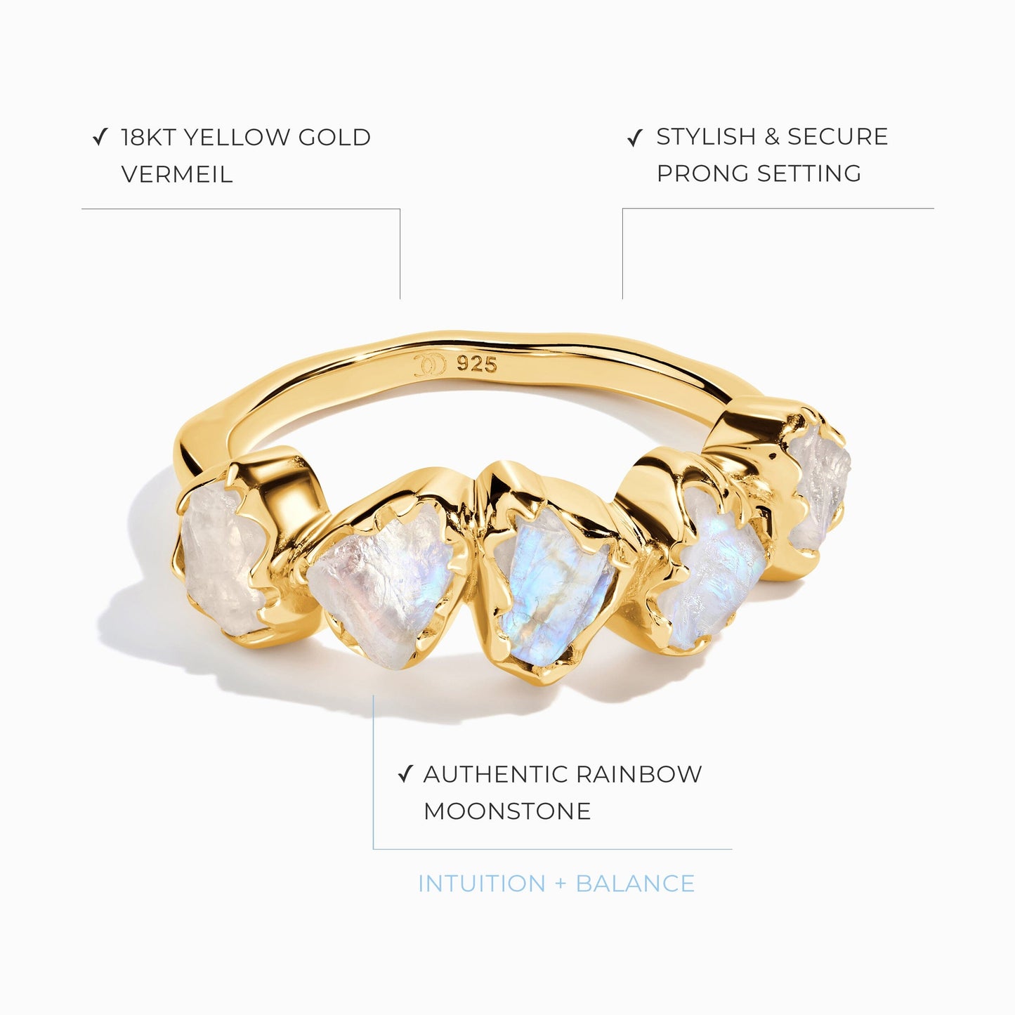 Bague en cristal brut - Pierre de lune illuminée