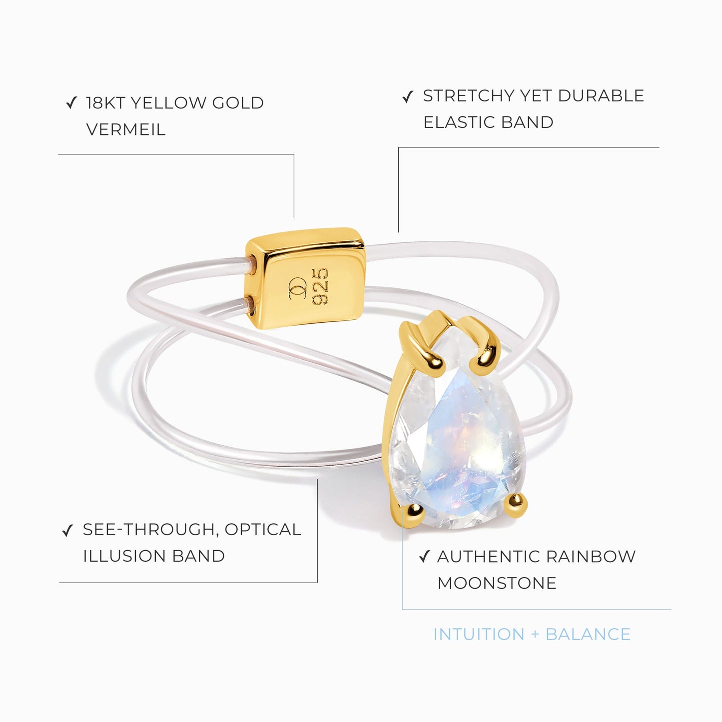 Bague en pierre de lune flottante - Pierre de naissance de juin