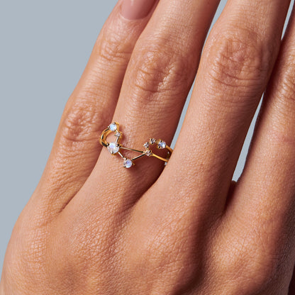 Bague en pierre de lune - Constellation du zodiaque Balance