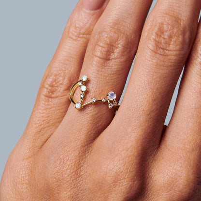 Bague en pierre de lune - Constellation du zodiaque Poissons