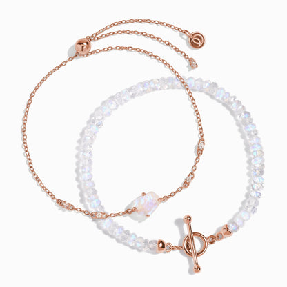 Pile de bracelets en pierre de lune – Énergie brute de la déesse