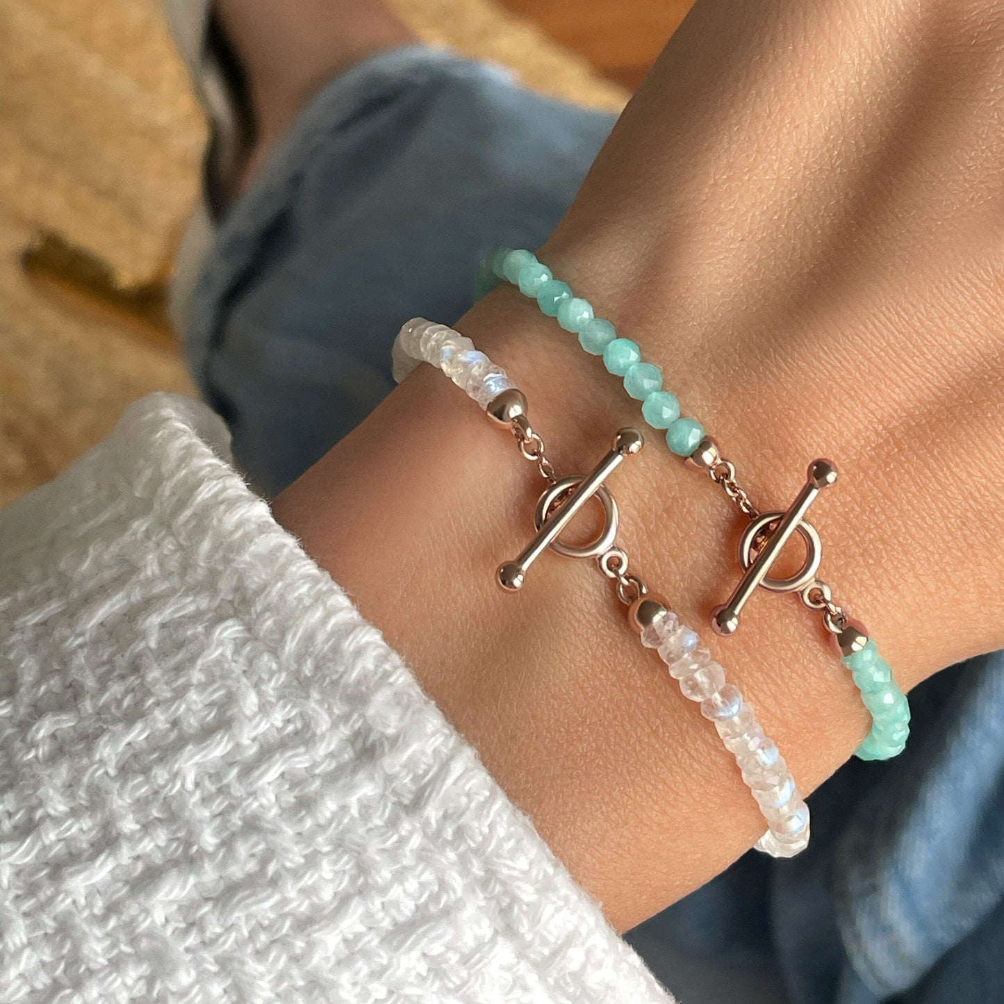 Bracelet empilable en pierre de lune et amazonite - Abondance