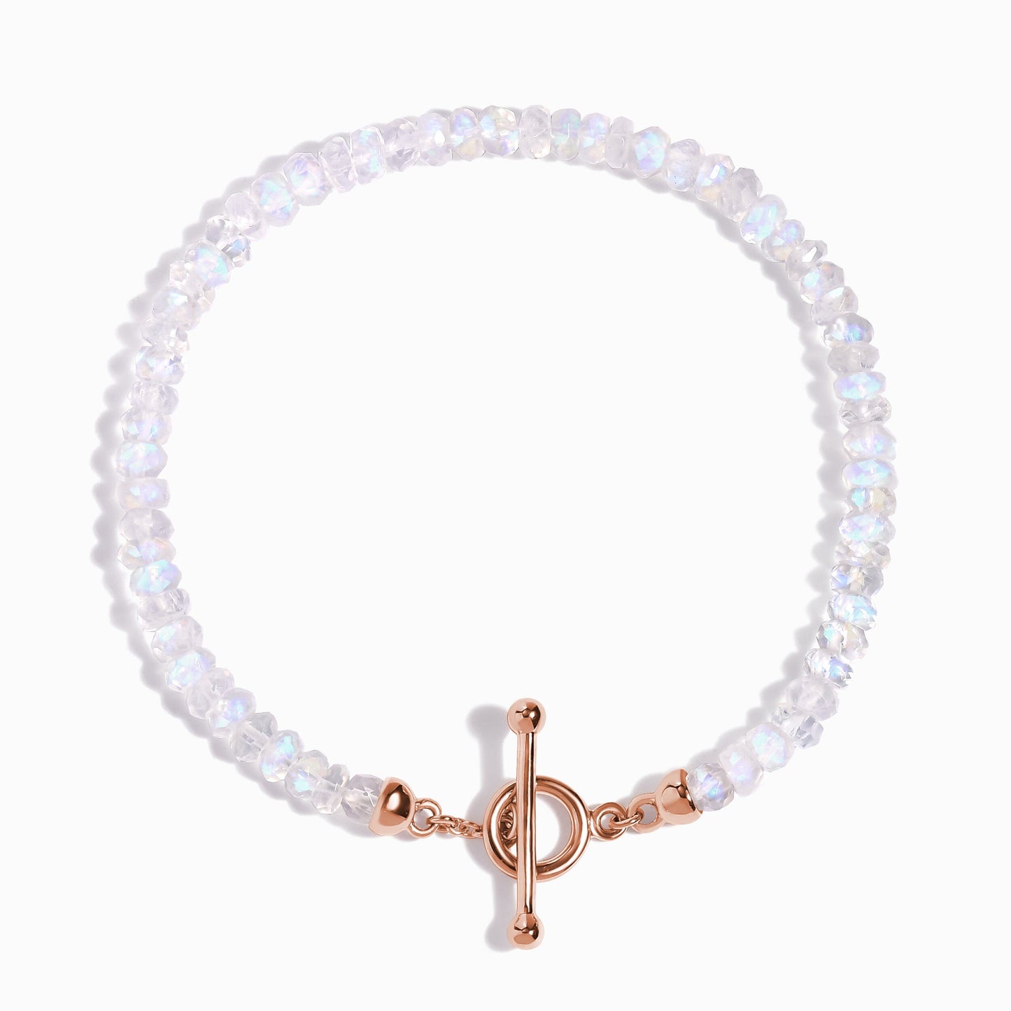 Bracelet de perles en pierre de lune arc-en-ciel avec fermoir en T - Augmentez vos vibrations