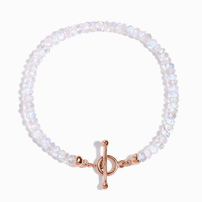 Bracelet de perles en pierre de lune arc-en-ciel avec fermoir en T - Augmentez vos vibrations