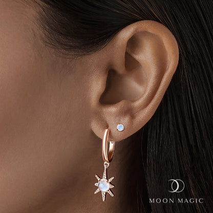 Créoles Être Céleste et Clous d'Oreilles Ronds en Pierre de Lune