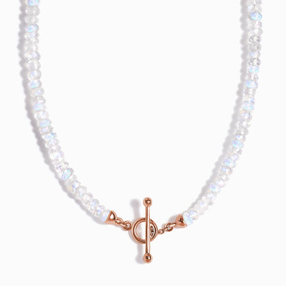 Collier de perles en pierre de lune arc-en-ciel avec fermoir en T - Augmentez vos vibrations