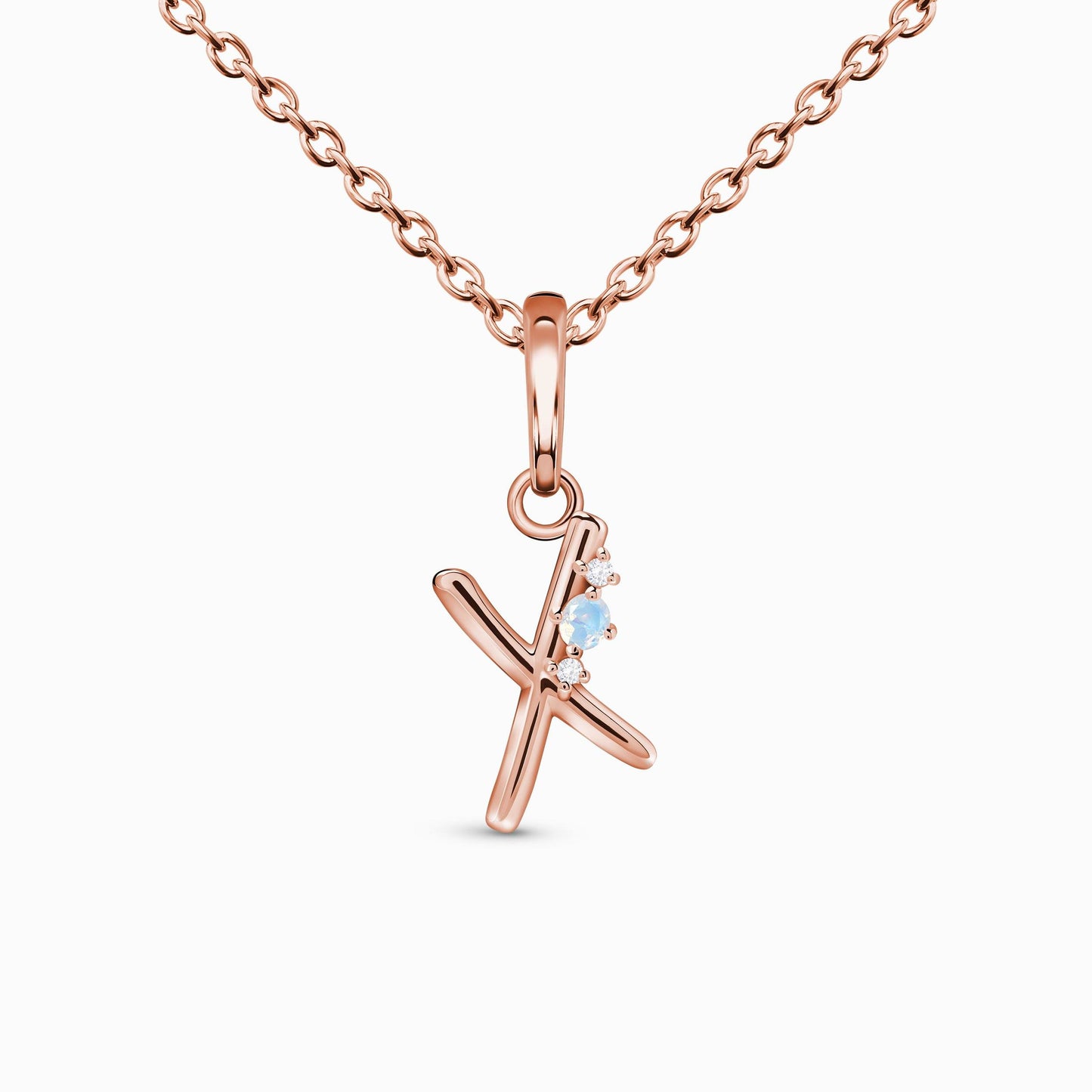 Collier en pierre de lune - Lettre porte-bonheur X 