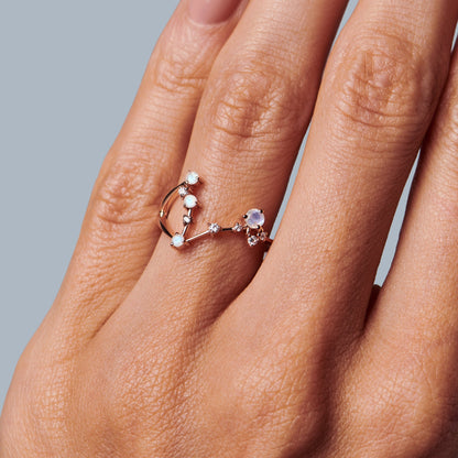 Bague en pierre de lune - Constellation du zodiaque Poissons