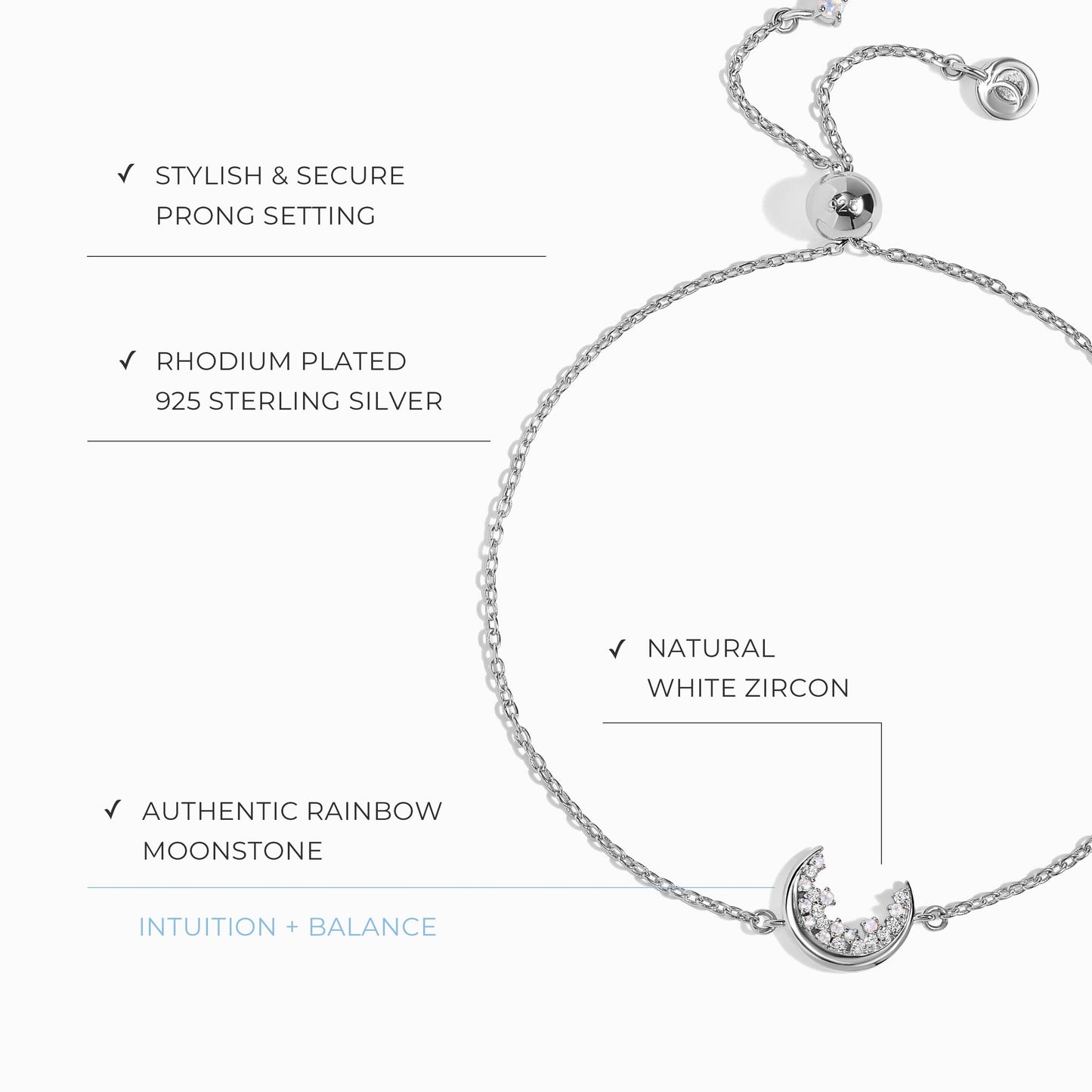 Bracelet en pierre de lune et zircon blanc - Lush Luna