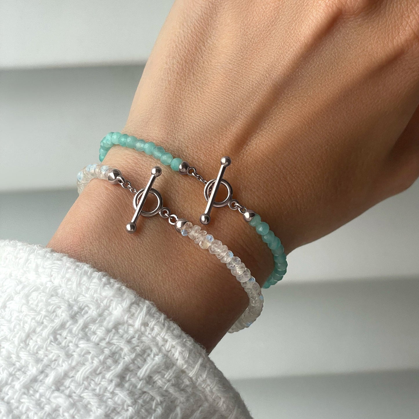 Bracelet empilable en pierre de lune et amazonite - Abondance