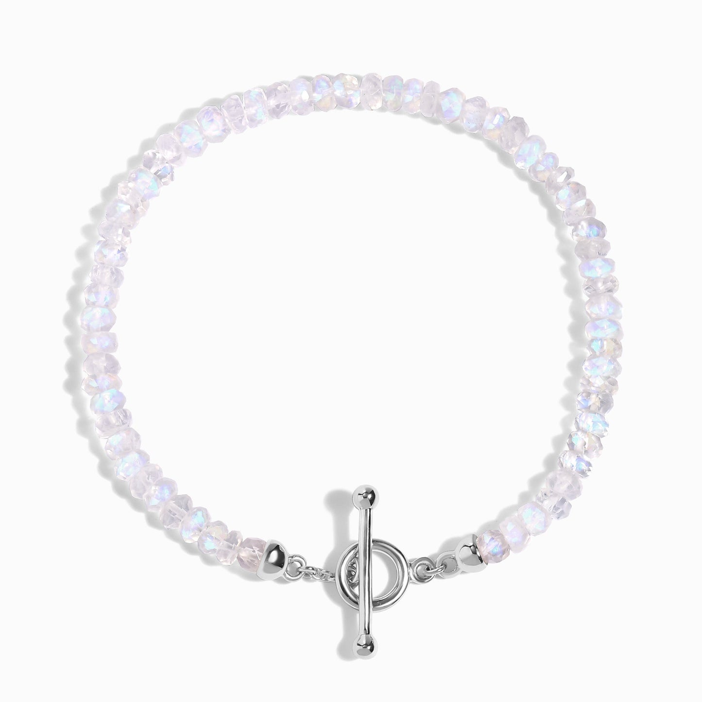 Bracelet de perles en pierre de lune arc-en-ciel avec fermoir en T - Augmentez vos vibrations