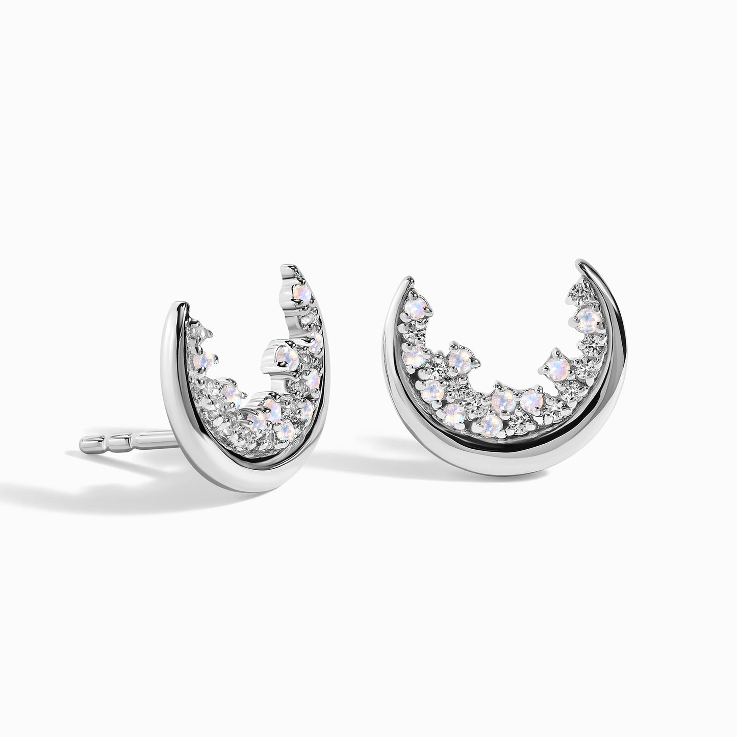 Boucles d'oreilles en pierre de lune et zircon blanc - Clous Lush Luna