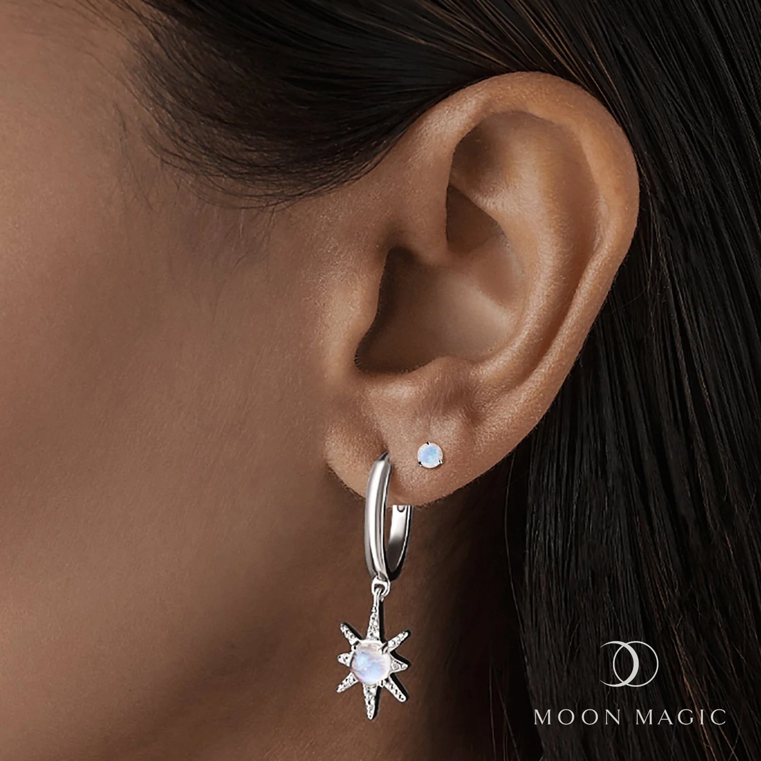 Celestial Being Hoops & Moonstone Round Studs