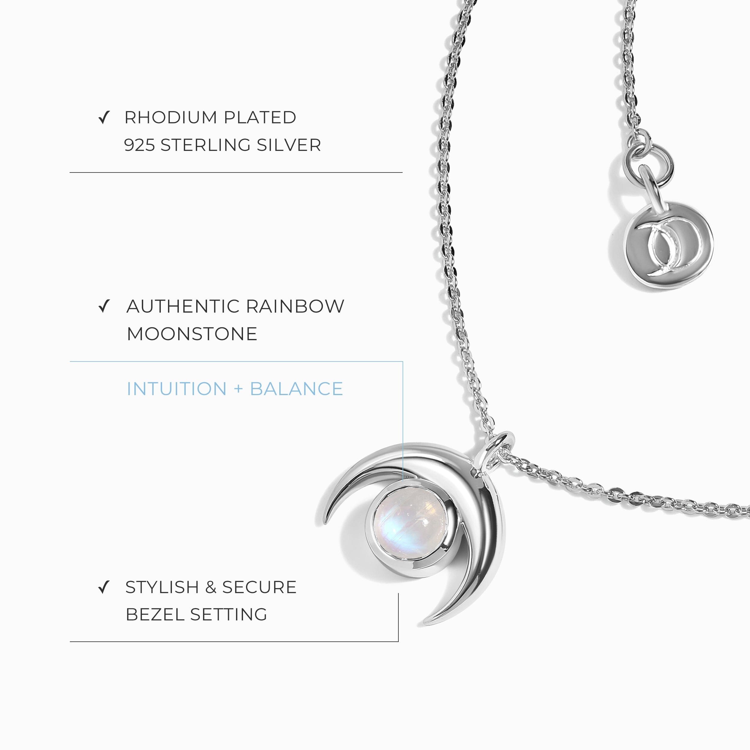 Kids Moonstone Necklace - Crescent Moon Mini