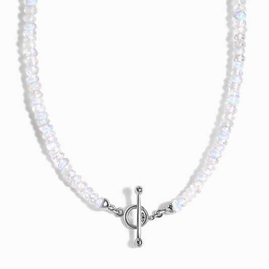 Collier de perles en pierre de lune arc-en-ciel avec fermoir en T - Augmentez vos vibrations