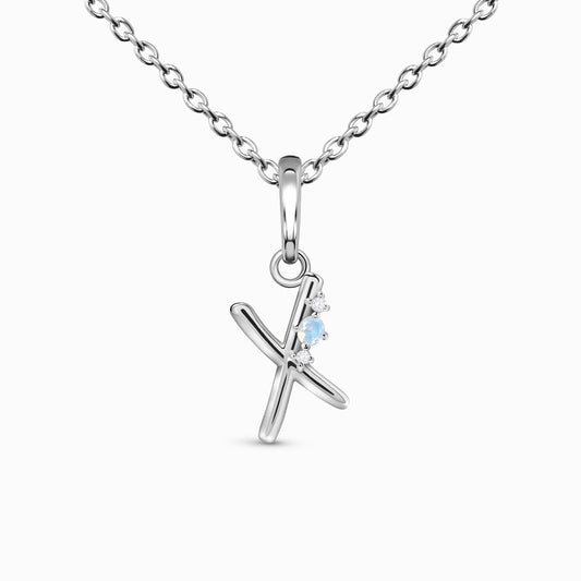 Collier en pierre de lune - Lettre porte-bonheur X 