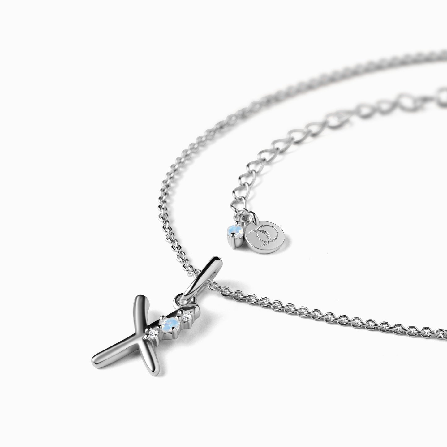 Collier en pierre de lune - Lettre porte-bonheur X 